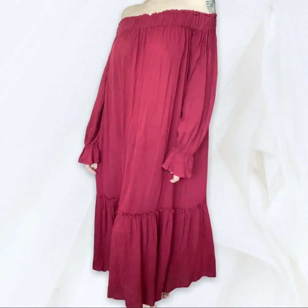 Renamed (M) Boho Maroon Off Shoulder Dress